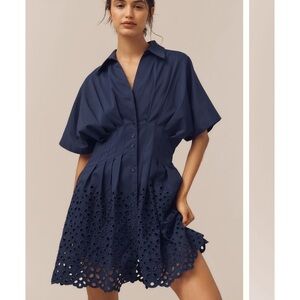 The Tobie Button-Front Pleated Mini Shirt Dress by Exquise